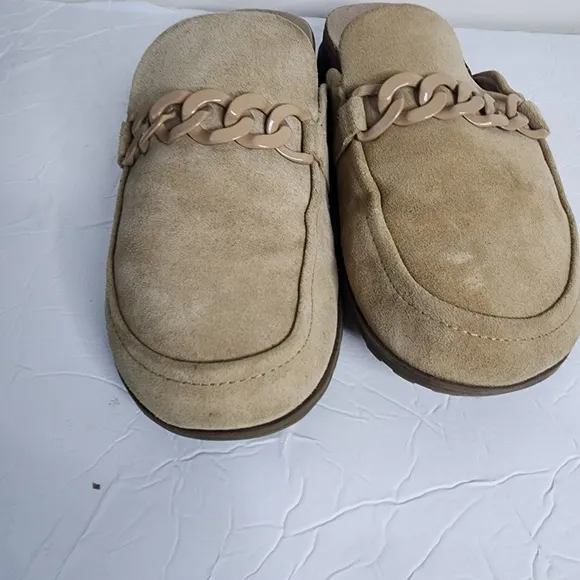 Vionic Georgie Mule Tan Suede with Chain Detail Slide Shoes Women's Size 10
