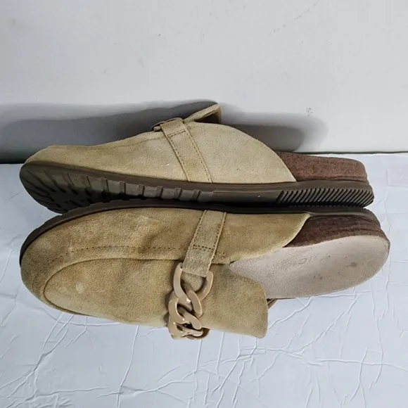 Vionic Georgie Mule Tan Suede with Chain Detail Slide Shoes Women's Size 10