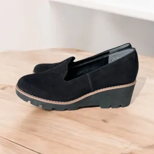 Vionic Willa wedge loafer shoes black 7 suede leather