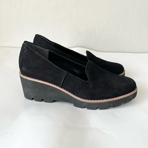 Vionic Willa wedge loafer shoes black 7 suede leather