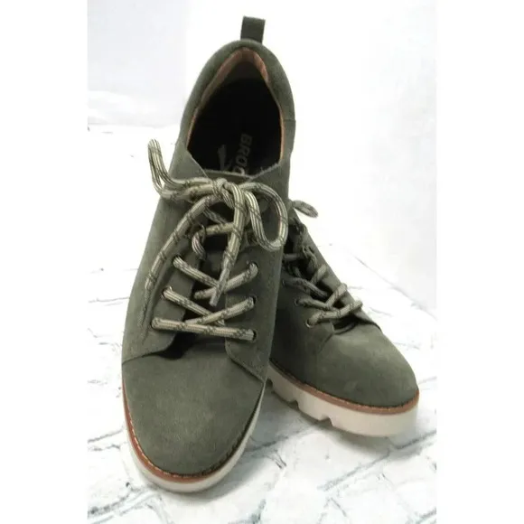 Vionic Womens Ballari Olive Suede Lace Up Shoes Size 7 Wide Lug Soles Comfort
