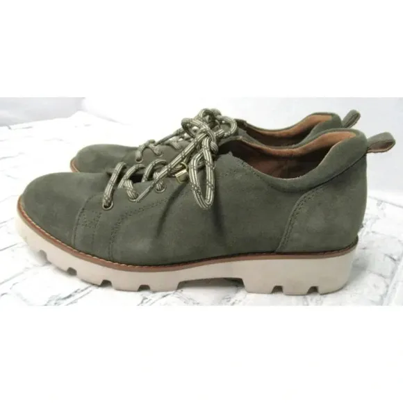 Vionic Womens Ballari Olive Suede Lace Up Shoes Size 7 Wide Lug Soles Comfort