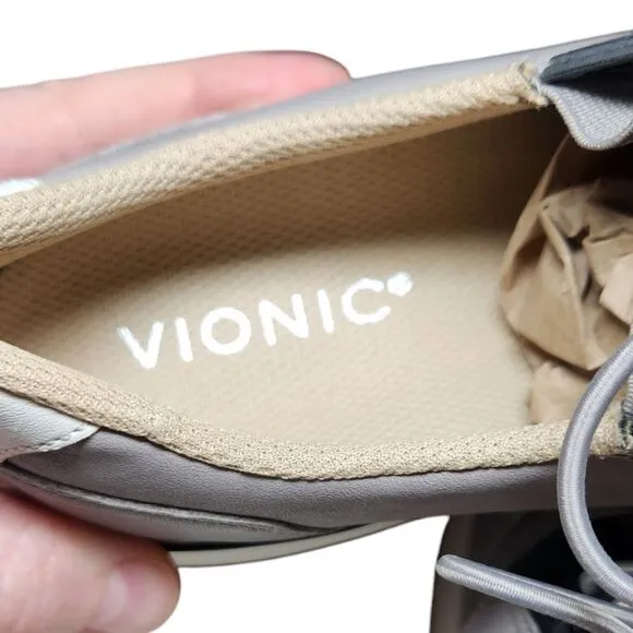Vionic Women's Carmen Sneakers Shoes Gray Black Leather Lace Up Casual Support 7