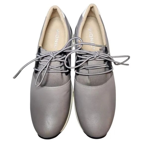 Vionic Women's Carmen Sneakers Shoes Gray Black Leather Lace Up Casual Support 7