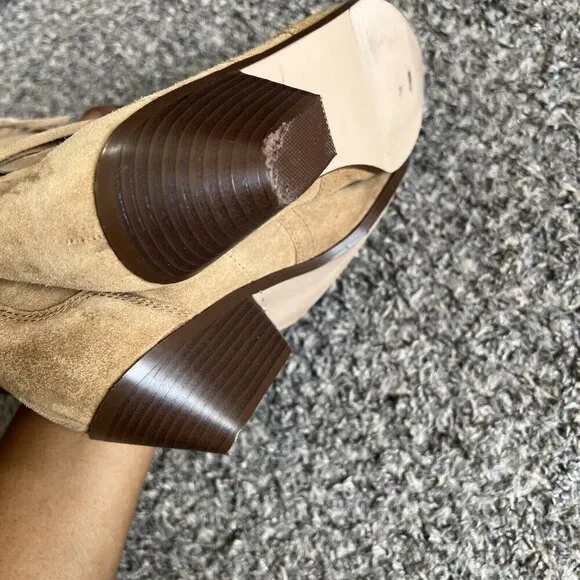 VTG Camel Brown Suede Leather Concho Fringe Cowboy Mid Calf Boots Women 8M New