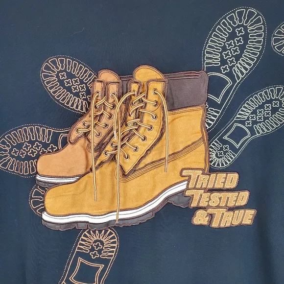 VTG Mens Raw Blue Tried Trusted And True Lace Up Boots T Shirt 2XL Suede RARE