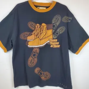 VTG Mens Raw Blue Tried Trusted And True Lace Up Boots T Shirt 2XL Suede RARE