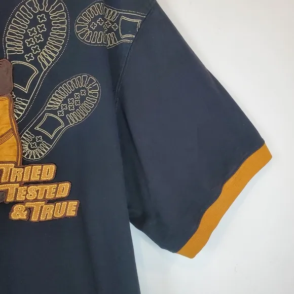 VTG Mens Raw Blue Tried Trusted And True Lace Up Boots T Shirt 2XL Suede RARE