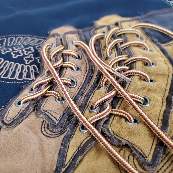 VTG Mens Raw Blue Tried Trusted And True Lace Up Boots T Shirt 2XL Suede RARE