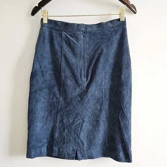 VTG Pig Suede Skin, Woodward Collection Back Slit Vintage Blue Skirt Sz 10