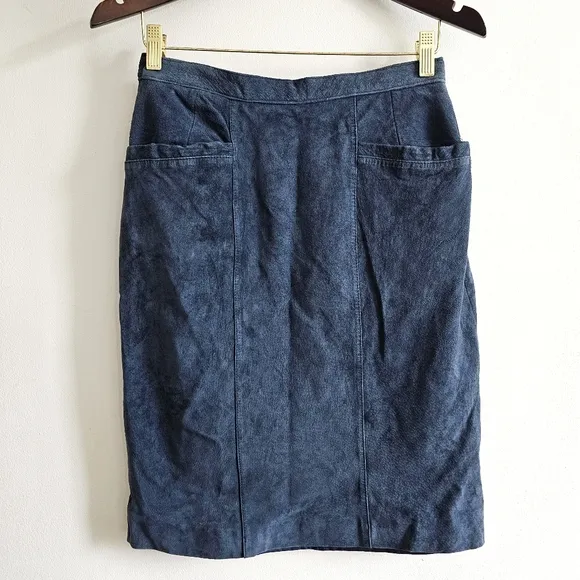 VTG Pig Suede Skin, Woodward Collection Back Slit Vintage Blue Skirt Sz 10