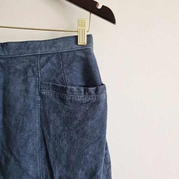 VTG Pig Suede Skin, Woodward Collection Back Slit Vintage Blue Skirt Sz 10