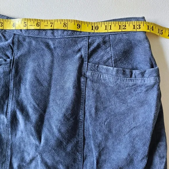 VTG Pig Suede Skin, Woodward Collection Back Slit Vintage Blue Skirt Sz 10