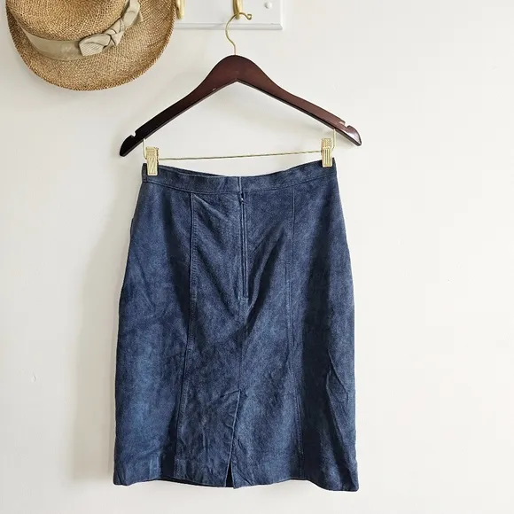 VTG Pig Suede Skin, Woodward Collection Back Slit Vintage Blue Skirt Sz 10