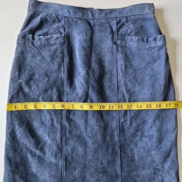 VTG Pig Suede Skin, Woodward Collection Back Slit Vintage Blue Skirt Sz 10
