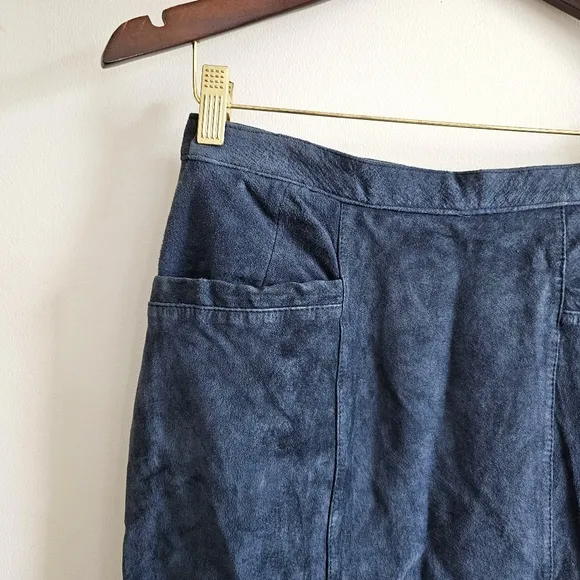 VTG Pig Suede Skin, Woodward Collection Back Slit Vintage Blue Skirt Sz 10