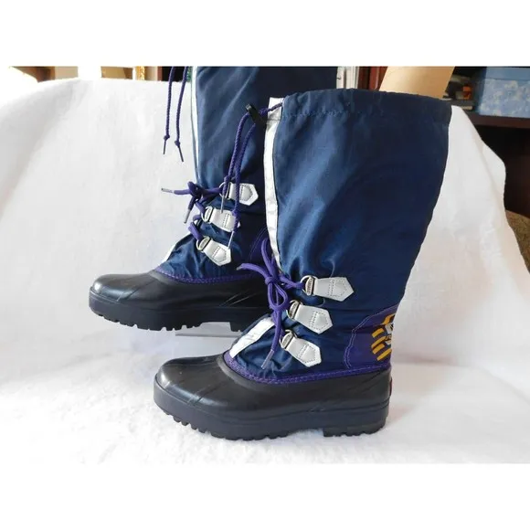 Vtg Sorel Hand Crafted Natural Rubber Women's Blue &amp; Purple Laces Boots Size 7