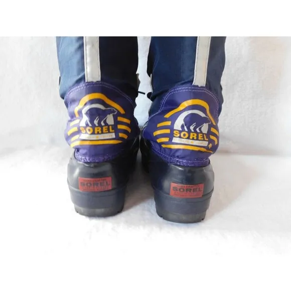 Vtg Sorel Hand Crafted Natural Rubber Women's Blue &amp; Purple Laces Boots Size 7