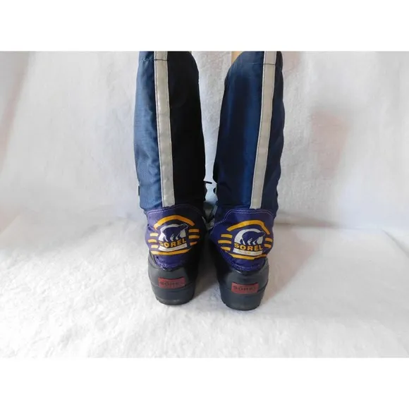 Vtg Sorel Hand Crafted Natural Rubber Women's Blue &amp; Purple Laces Boots Size 7
