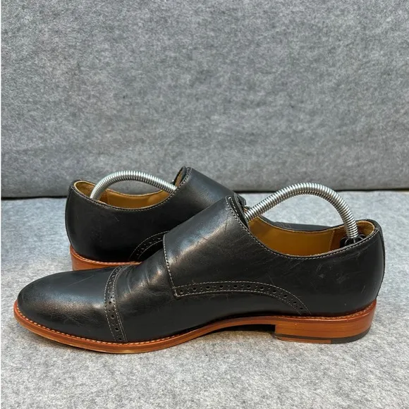 Warfield &amp; Grand Double Monk Strap Dress Shoes Leather Cap Toe Black Men's 10.5