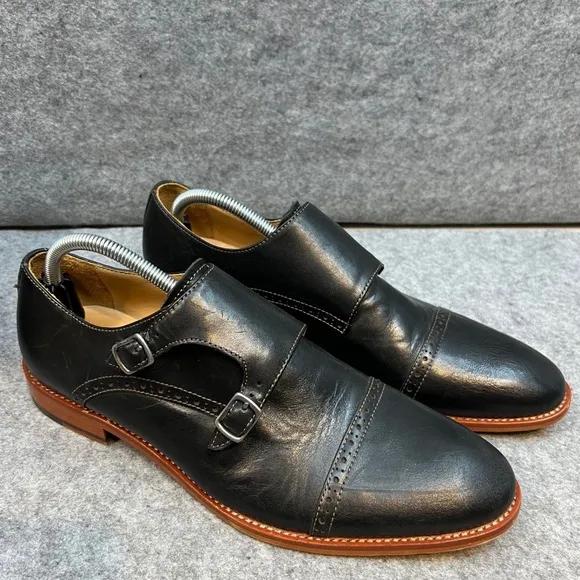Warfield &amp; Grand Double Monk Strap Dress Shoes Leather Cap Toe Black Men's 10.5