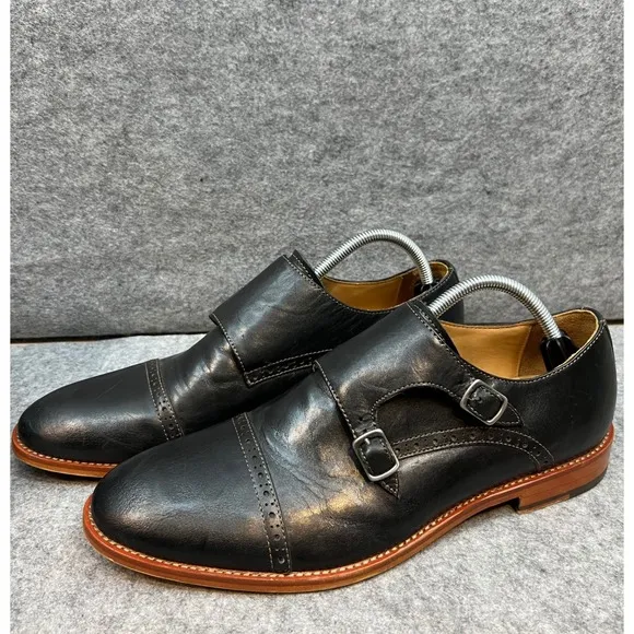 Warfield &amp; Grand Double Monk Strap Dress Shoes Leather Cap Toe Black Men's 10.5