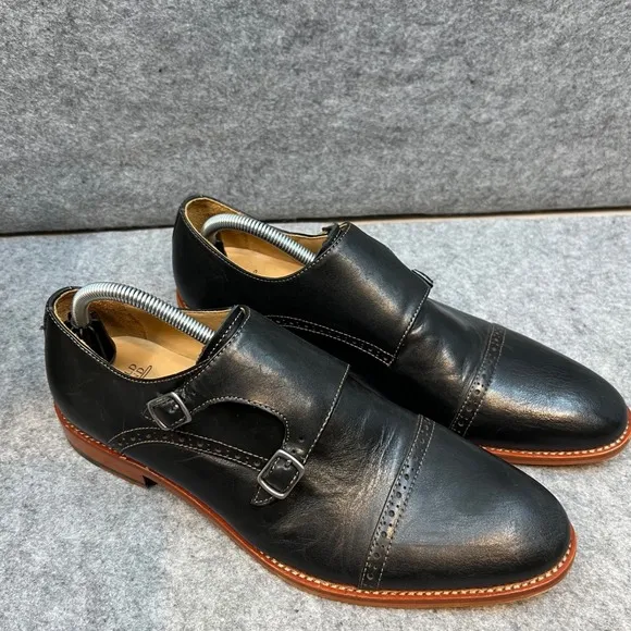 Warfield &amp; Grand Double Monk Strap Dress Shoes Leather Cap Toe Black Men's 10.5