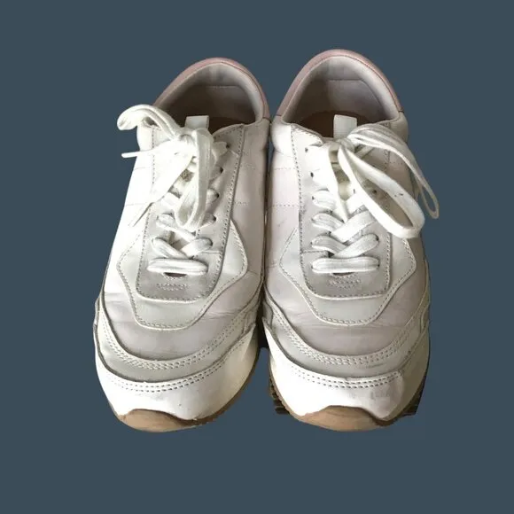 White &amp; Pink Women's Sneakers with Lace-Up Design &amp; Rubber Sole Size 9