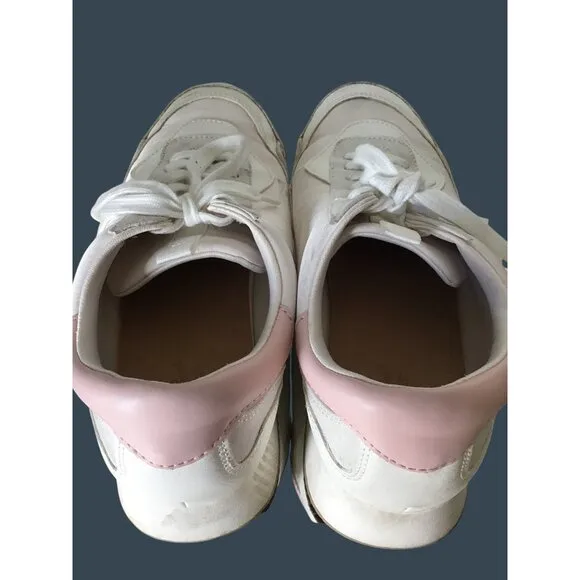 White &amp; Pink Women's Sneakers with Lace-Up Design &amp; Rubber Sole Size 9