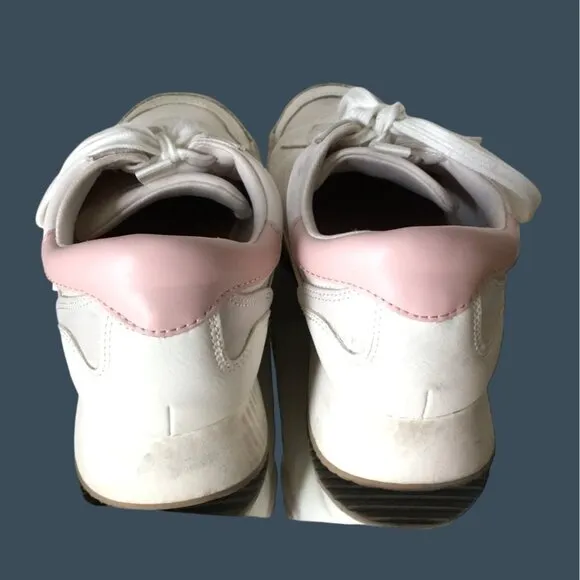 White &amp; Pink Women's Sneakers with Lace-Up Design &amp; Rubber Sole Size 9
