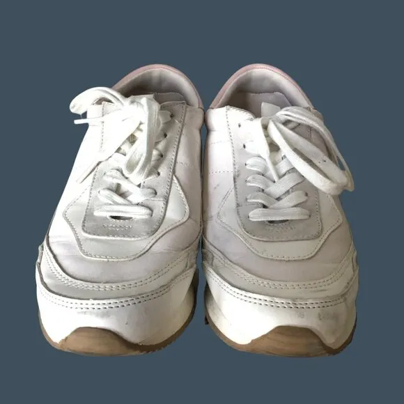 White &amp; Pink Women's Sneakers with Lace-Up Design &amp; Rubber Sole Size 9