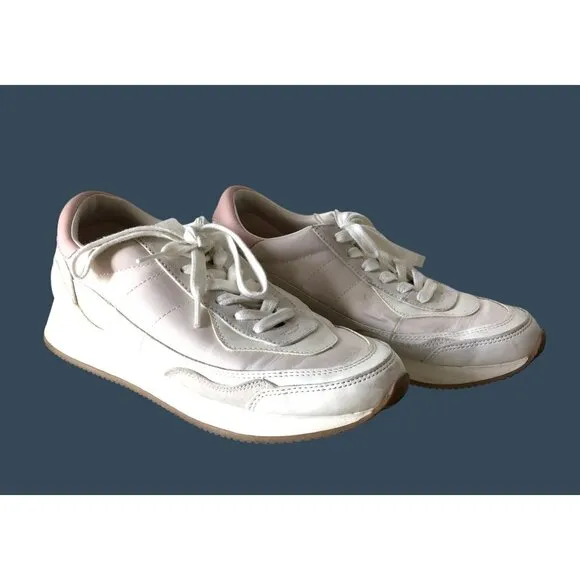White &amp; Pink Women's Sneakers with Lace-Up Design &amp; Rubber Sole Size 9