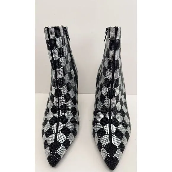 Wild Pair Boots Size 5 Checkered Pointed Toe Rhinestones High Heel Booties NEW