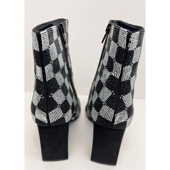 Wild Pair Boots Size 5 Checkered Pointed Toe Rhinestones High Heel Booties NEW