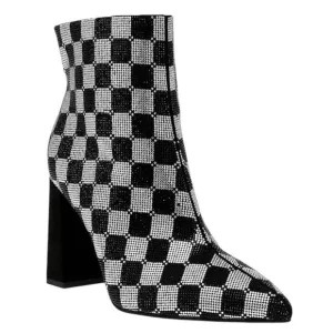 Wild Pair Boots Size 5 Checkered Pointed Toe Rhinestones High Heel Booties NEW