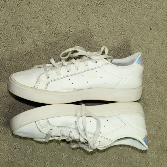 Wm Size 7 - Adidas Sleek Footwear White with Iridescent Accents Athletic Shoes