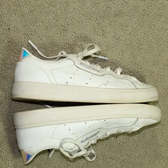 Wm Size 7 - Adidas Sleek Footwear White with Iridescent Accents Athletic Shoes