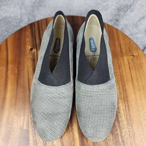 Wolky Shoes Women's 6 37 Gray Black Slip On Comfort Walking Low Top Flat Loafer