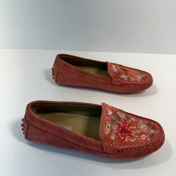Womens Johnny Was VIVIANA MOCASSIN Pink Suede Embroidered Moccasin Shoes 6.5