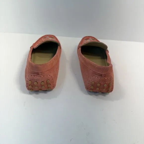 Womens Johnny Was VIVIANA MOCASSIN Pink Suede Embroidered Moccasin Shoes 6.5