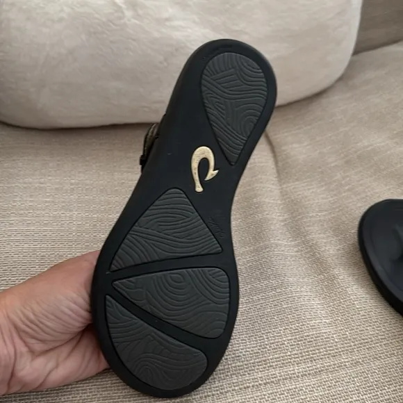 Women’s Olukai Eheu Sandals Leather Black 6