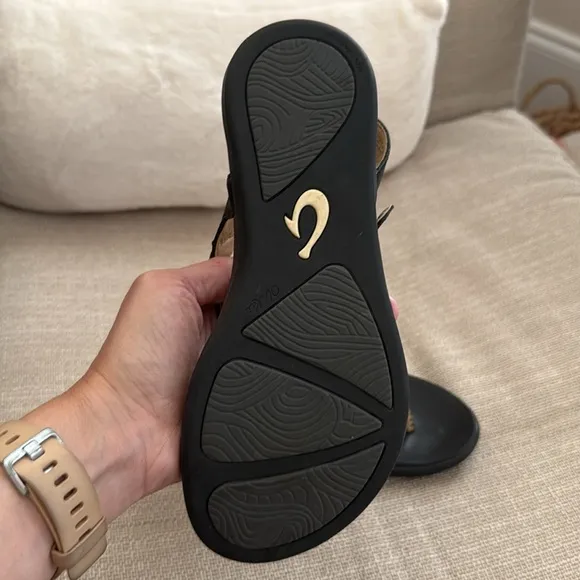 Women’s Olukai Eheu Sandals Leather Black 6