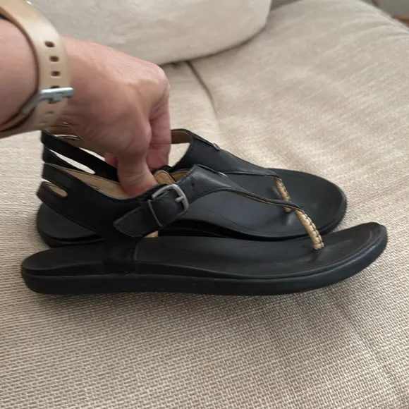 Women’s Olukai Eheu Sandals Leather Black 6