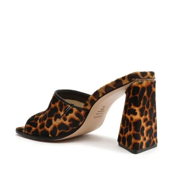 Womens SCHUTZ LIZAH Square Toe Leopard Calf Hair Block Heel Sandals Shoes 7.5M