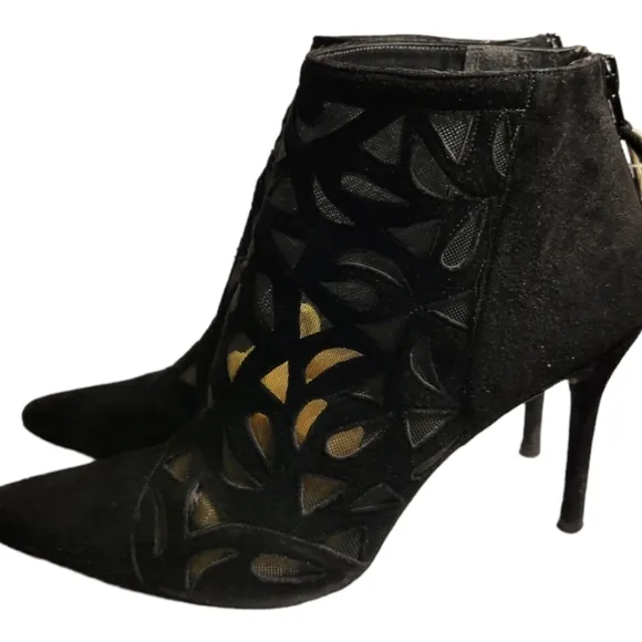 Women's Shoes Stuart Weitzman CUTAWAY Ankle Boots Underlay Mesh Cutouts Black