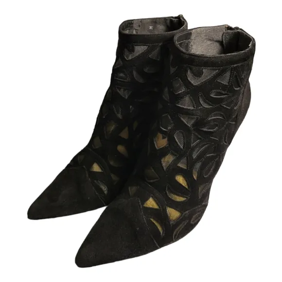 Women's Shoes Stuart Weitzman CUTAWAY Ankle Boots Underlay Mesh Cutouts Black