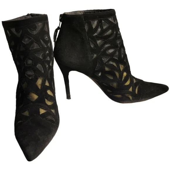 Women's Shoes Stuart Weitzman CUTAWAY Ankle Boots Underlay Mesh Cutouts Black