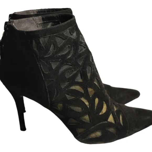Women's Shoes Stuart Weitzman CUTAWAY Ankle Boots Underlay Mesh Cutouts Black