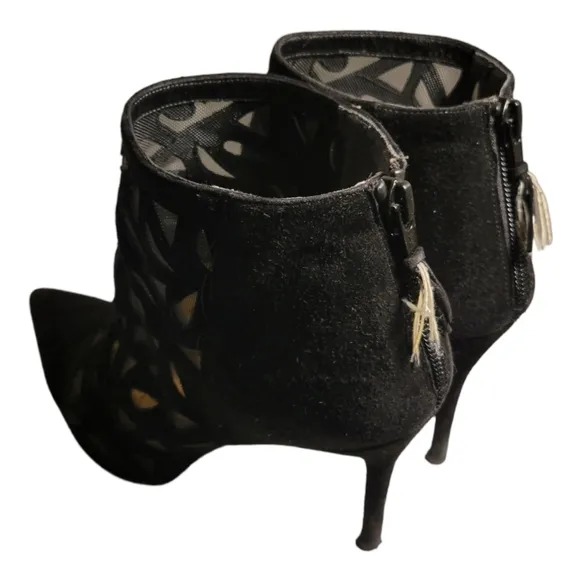 Women's Shoes Stuart Weitzman CUTAWAY Ankle Boots Underlay Mesh Cutouts Black