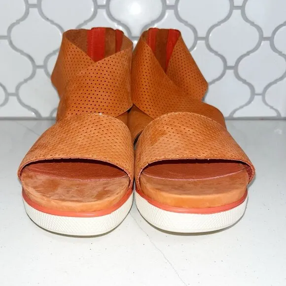 Womens' Sport Perforated Nubuck Leather Platform Sandals Orange 9
